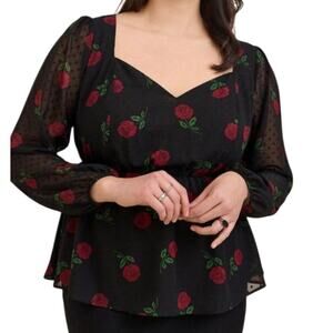 Torrid Womens Black Floral Peplum Chiffon Blouse Top SZ 2XL Whimsigoth Gothic